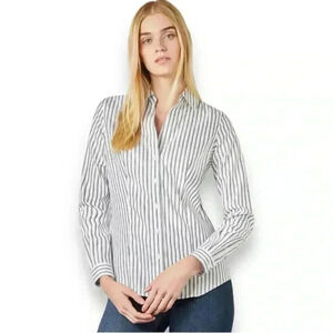 Jones New York Signature Easy Care 100% Cotton Long Sleeve Striped Button Down
